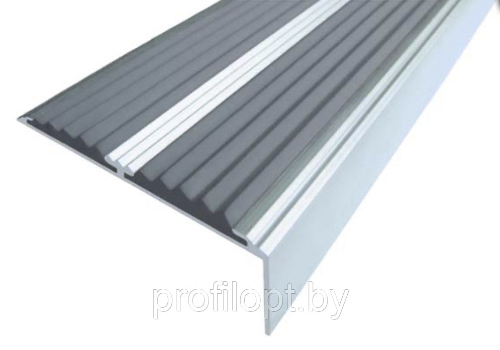Алюминиевый угловой профиль противоскользящий с двумя резиновыми вставками СЕРЫЕ по-68*23мм. 1,5м.