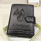 Кошелёк бумажник с автодокументами и паспортом черный L450-302B магнитная кнопка, фото 10