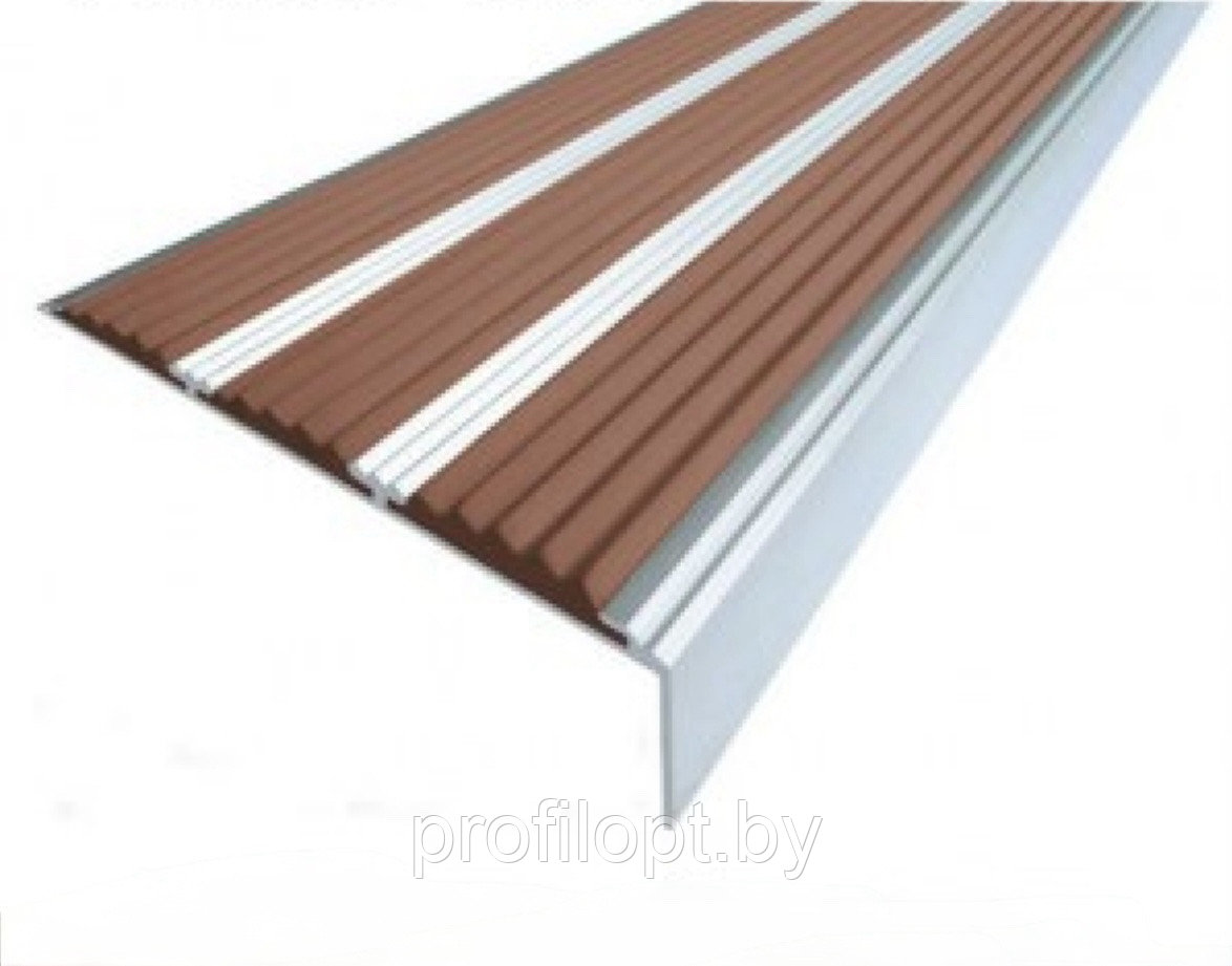 Алюминиевый угловой профиль противоскользящий с тремя резиновыми вставками КОРИЧНЕВЫЕ 98*25мм., 1,0 м.