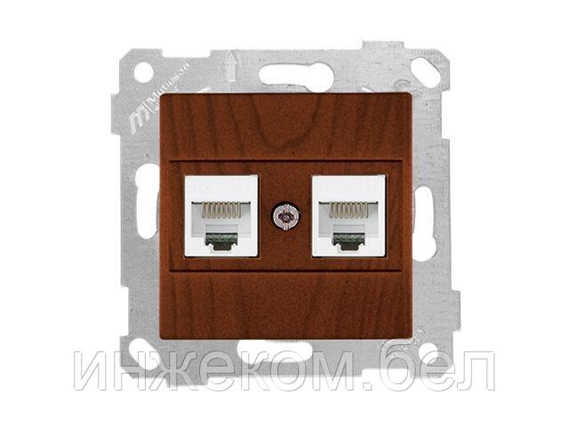 Розетка компьютерная 2xRJ45 (Cat5e, скрытая, без рамки) орех, RITA, MUTLUSAN