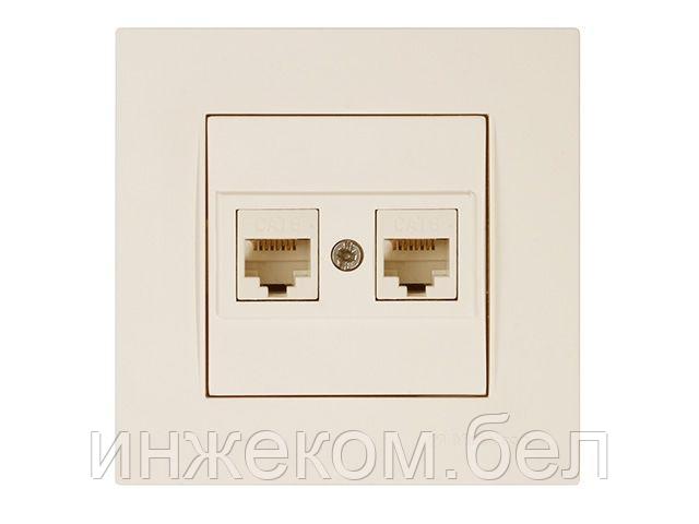 Розетка компьютерная 2xRJ45 (Cat6, скрытая) кремовая, RITA, MUTLUSAN