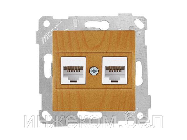 Розетка компьютерная 2xRJ45 (Cat6, скрытая, без рамки) дуб, RITA, MUTLUSAN