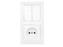 Блок выкл. 2 клав. + розетка (скрытая, б/з) белая, Стиль, Bylectrica