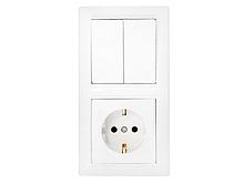 Блок выкл. 2 клав. + розетка (скрытая, с/з) белая, Стиль, Bylectrica