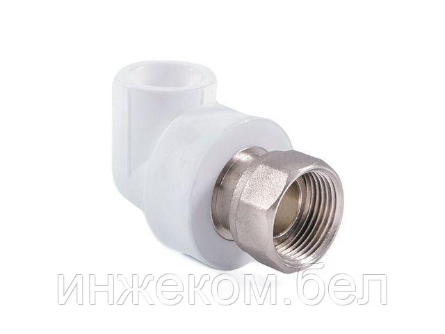 Колено ПП с накидной гайкой 20х3/4", бел. РТП (Угольник) (РосТурПласт)