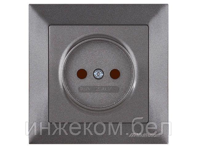 Розетка 1-ая (скрытая, б/з, шторки) дымчатая, DARIA, MUTLUSAN (16 A, 250 V, IP 20)
