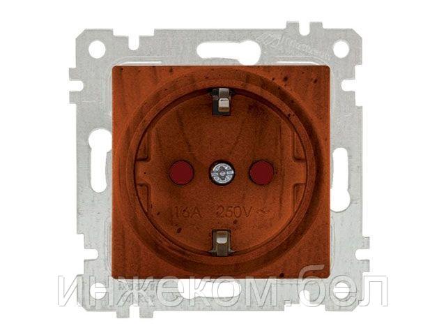 Розетка 1-ая (скрытая, без рамки, с/з, шторки) вишня, RITA, MUTLUSAN (16 A, 250 V, IP 20)