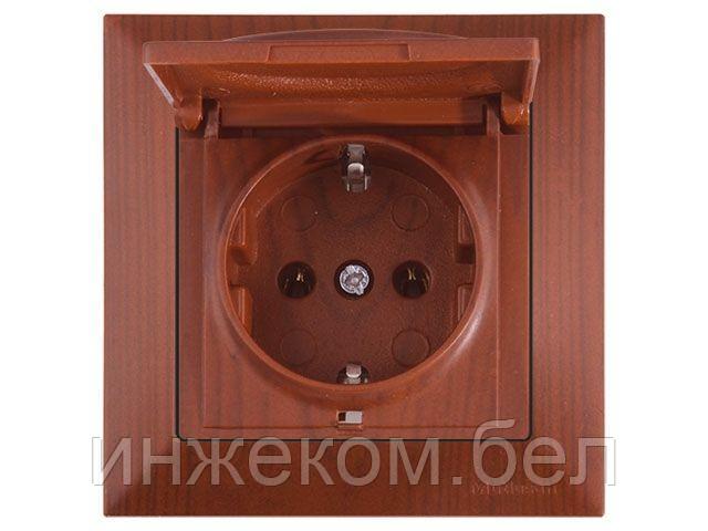 Розетка 1-ая (скрытая, с/з, с крышкой) вишня, DARIA, MUTLUSAN (16 A, 250 V, IP 20)