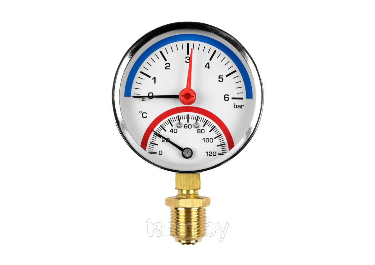Термоманометр 63мм, 10 бар, 120С, радиальный с контрольной стрелкой (нижнее подключение)