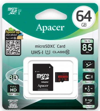 Карта памяти Apacer SDXC-micro 64GB (AP64GMCSX10U5-R)