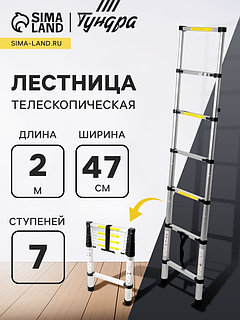 Лестница телескопическая ТУНДРА, алюминиевая, 7 ступеней, 2 м
