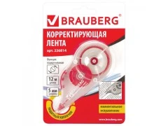 Корректирующая лента BRAUBERG 5мм х 12м. корпус прозрачный. механизм перемотки. блистер. 226814