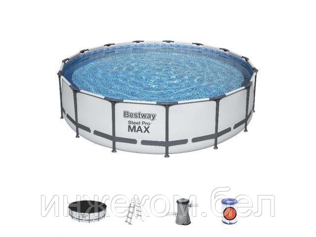 Каркасный бассейн Steel Pro МАХ, круглый, 457х107 см + фильтр-насос, лестн., тент, BESTWAY