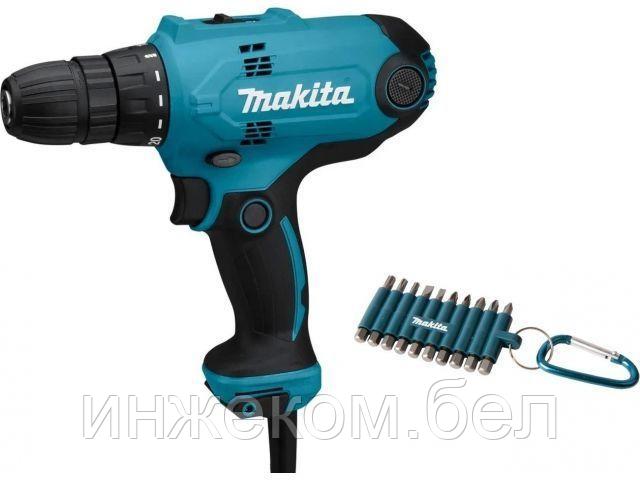 Дрель-шуруповерт MAKITA DF 0300X3 в кор. + набор бит (10 шт.) (320.0 В, 2 скор., 56 Нм,)