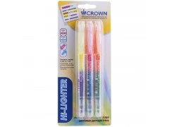 Набор текстовыделителей двухсторонних Crown "Multi Hi-Lighter Twin" 3шт., 06цв., 3/2мм, блистер H2-1000-B/3