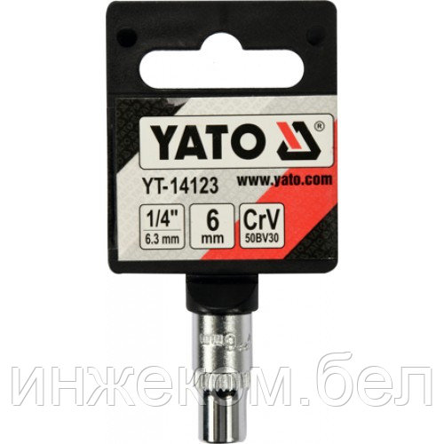 Головка торцевая 1/4" 6гр. 6мм L25мм CrV на держателе "Yato"