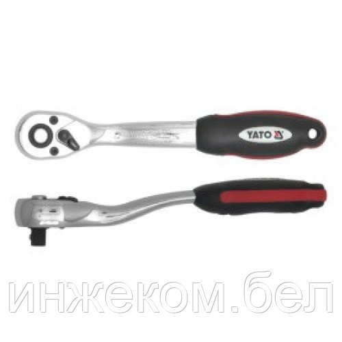 Ключ трещоточный для головок 3/8" 72T изогнутый с пластиковой ручкой CrV "Yato"