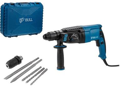 Перфоратор BULL BH 2602 в чем. 800 Вт, 3.0 Дж, 4 реж. + 2 зубила, 3 сверла, БЗП в комплекте (800 Вт, 3.0 Дж, 4