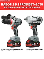 Набор аккумуляторных инструментов ProfiPower ProfiSet-2С18 (шуруповерт 90Нм, гайковерт 900Нм 2 АКБ 4 Ач) E0221