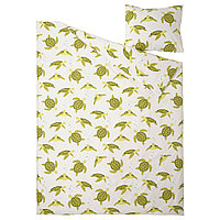 IKEA/ БЛАВИНГАД пододеяльник и наволочка, черепашки зеленый/белый, 150x200/50x60 см