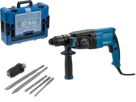 Перфоратор BULL BH 2602 в чем. Xcase 800 Вт, 3.0 Дж, 4 реж. + 2 зубила, 3 сверла, БЗП в комплекте, фото 2
