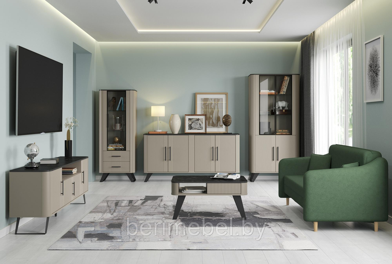 Модульная гостиная Фиделия (серый камень/мрамор черный) Олмеко