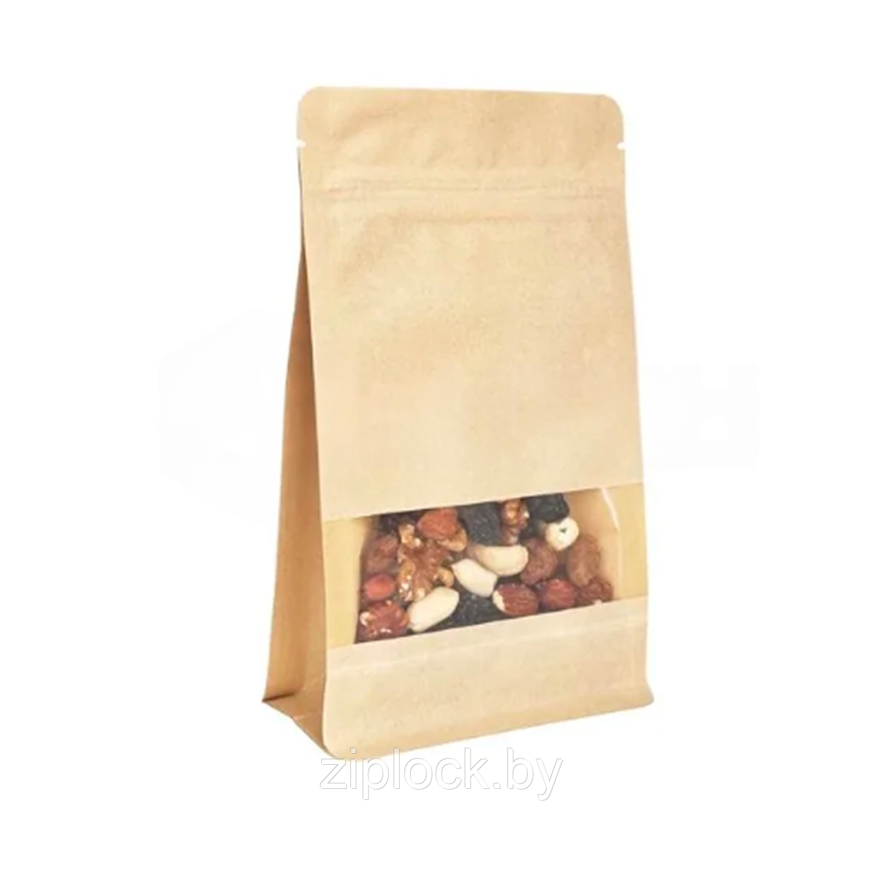 Пакет восьмишовный 135+65*225, окно 40мм, с замком zip-lock 50штук