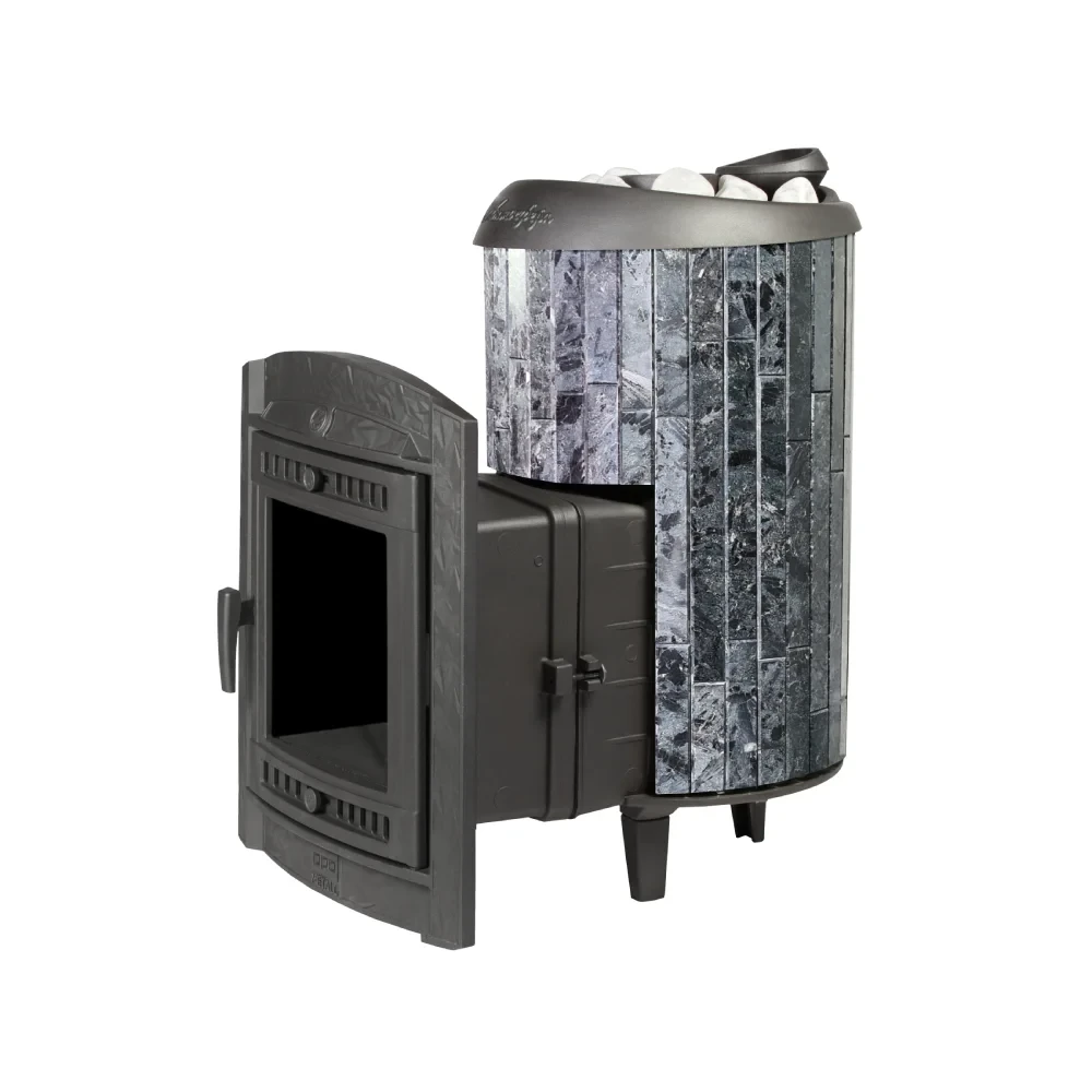 Чугунная банная печь Атмосфера L в ламелях "Пироксенит"