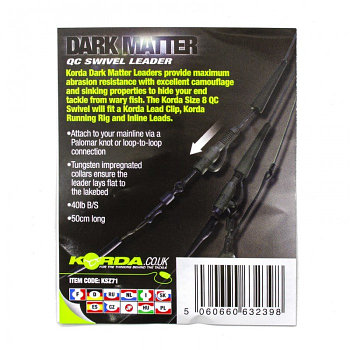 Готовый монтаж KORDA Dark Matter Leader QC Swivel 50см Weed 40lb
