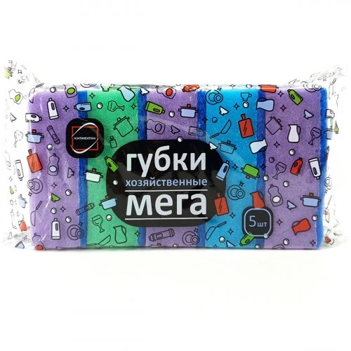Губка для посуды КонтинентПак Мега 10х6,5х4 см 5 шт
