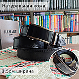 Кожаный ремень 3,5см Ремарт автомат черный прошитый, фото 5