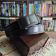 Кожаный ремень 3,5см Ремарт автомат черный прошитый