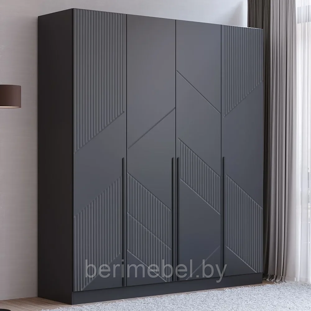 Шкаф 4-x cтворчатый Феникс ФР№2 (h2200) графит\графит софт (ручки черные) Олмеко