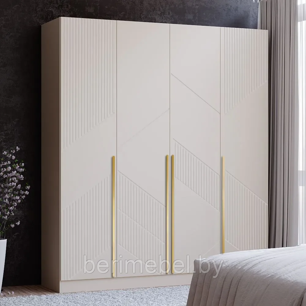 Шкаф 4-x cтворчатый Феникс ФР№2 (h2200) кашемир\капучино софт (ручки золото) Олмеко