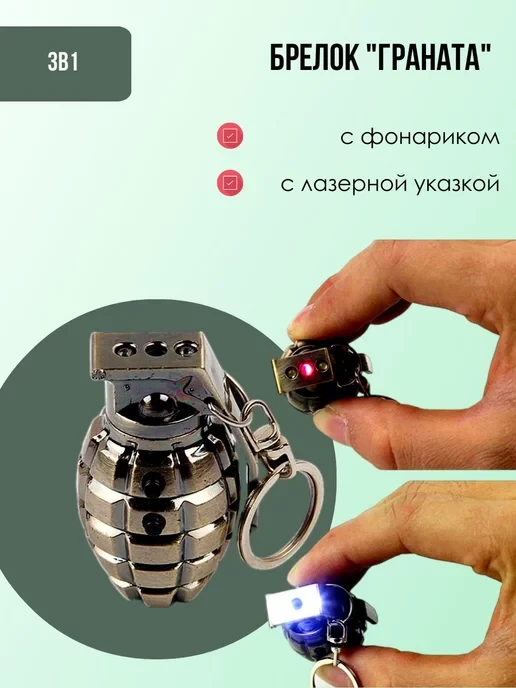 Брелок - граната 2 в 1 (лазерная указка, фонарик).