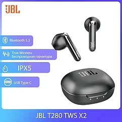Наушники беспроводные JBL T280 TWS X2, с микрофоном,черное