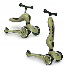 Детский трехколесный самокат с сиденьем Scoot & Ride Highwaykick оливковый