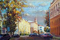Картина маслом "Октябрь, улица Коммунистическая" Городской пейзаж