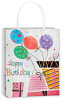 Пакет подарочный 25,5х12,5х33 см Крафт, Happy Birthday, дизайн №2 (арт.503363)