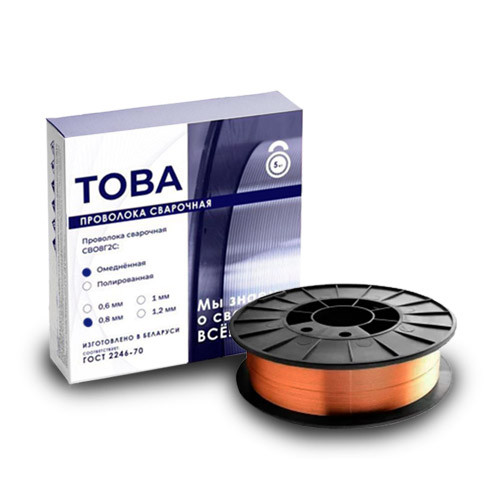 Проволока сварочная СВ-08Г2С-О д.0.8мм (5 кг), пр-во TOBA (ранее НОБА), Беларусь