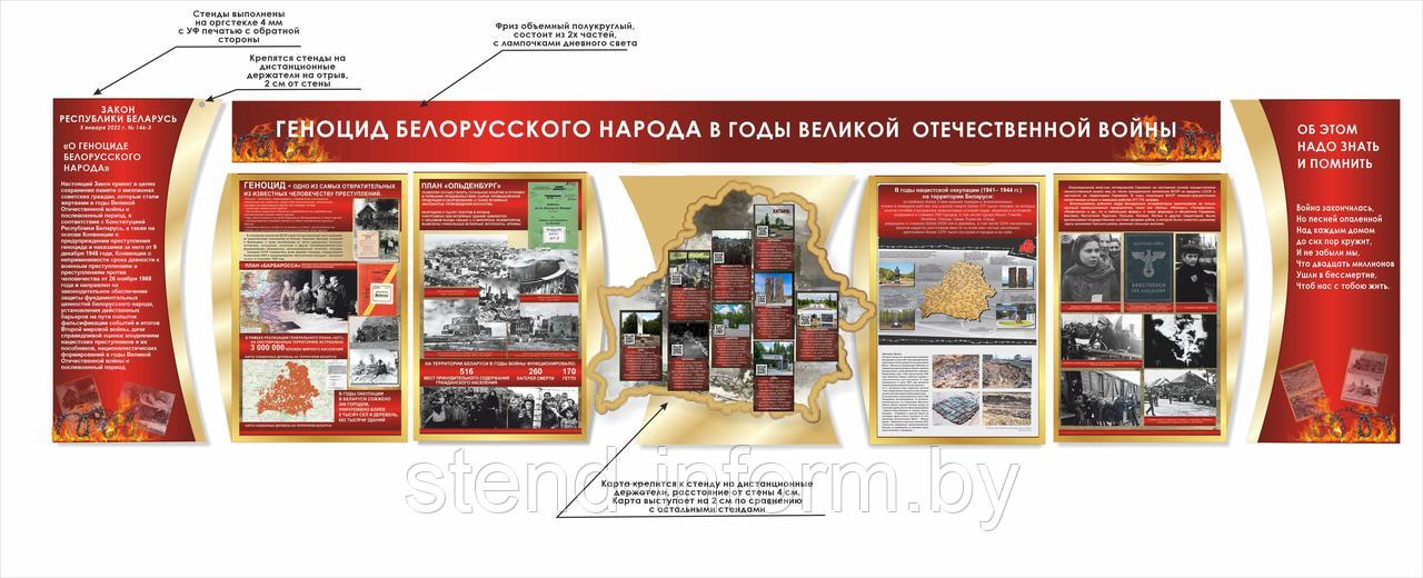 Стендовая композиция Геноцид белорусского народа в годы ВОВ , р-р 520*140 см, оргстекло с УФ печатью