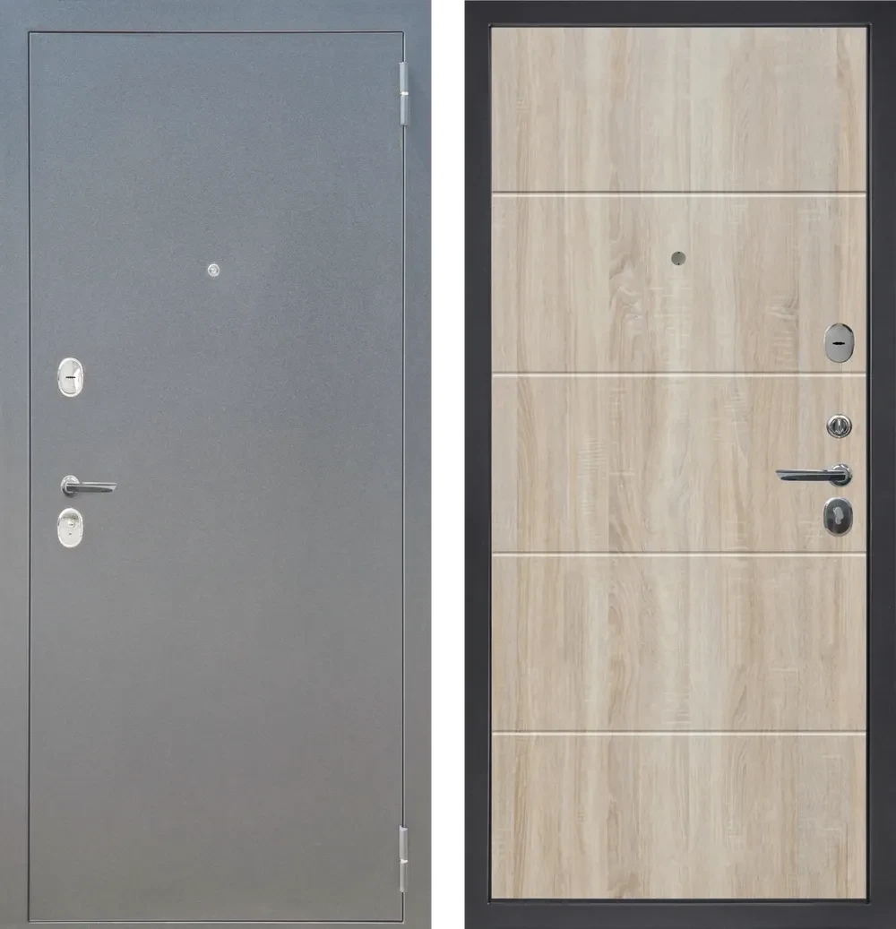 Двери входные металлические металюр M28 металл Букле графит - ФЛ-22 Дуб Сонома светлый