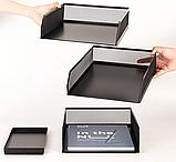 Лоток для бумаг DELI, черный, горизонтальный, 4 отделения, 321*247*235 мм, металлический, PB260, фото 4