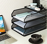 Лоток для бумаг DELI, черный, горизонтальный, 4 отделения, 321*247*235 мм, металлический, PB260, фото 7