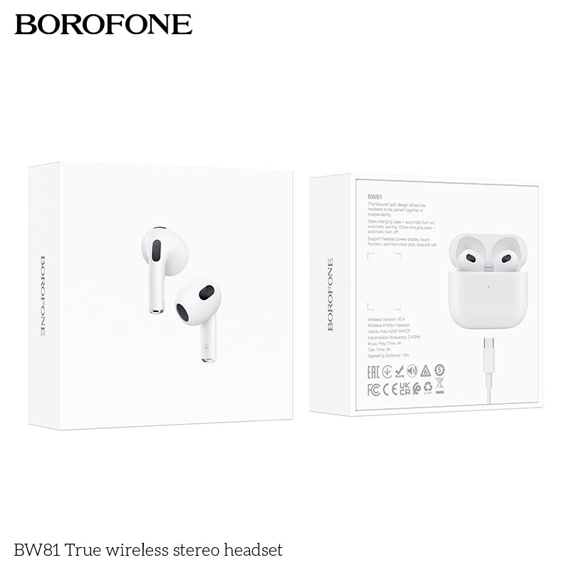 Беспроводные bluetooth наушники Borofone BW81 TWS, белый