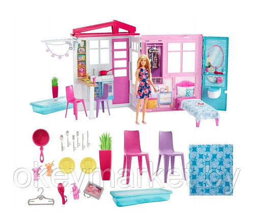 Портативный дом Barbie с мебелью и аксессуарами + кукла FXG55, фото 3