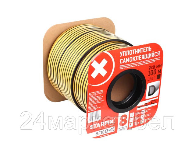 Уплотнитель "D" черный  9х8мм 100м (сдвоенный профиль 2х50м) STARFIX (SF1013-03) SF1013-03