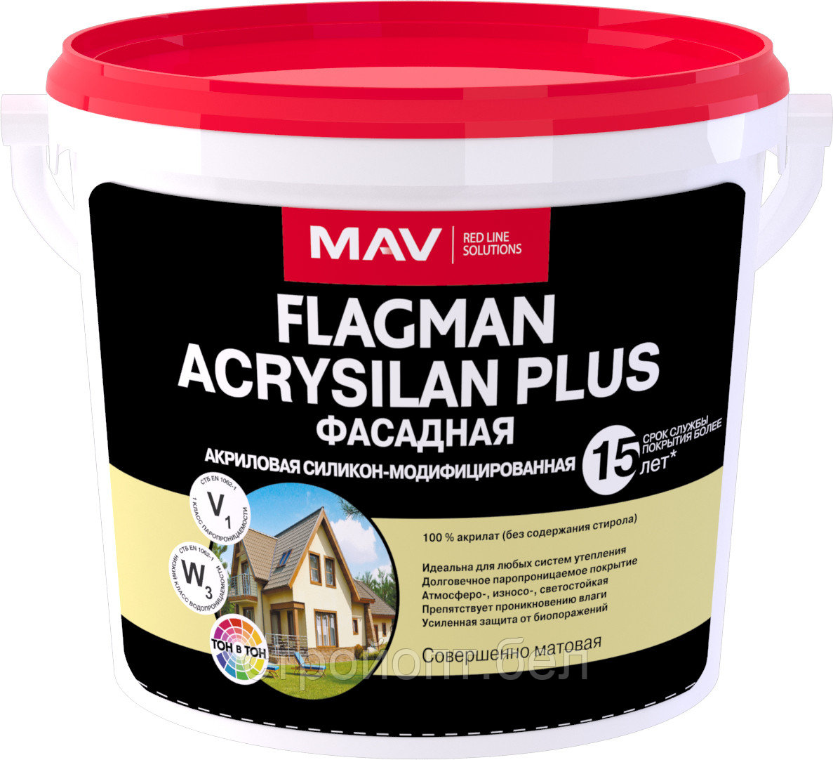 Краска фасадная силикон-модифицированная MAV FLAGMAN ACRYSILAN PLUS, 13,2 л