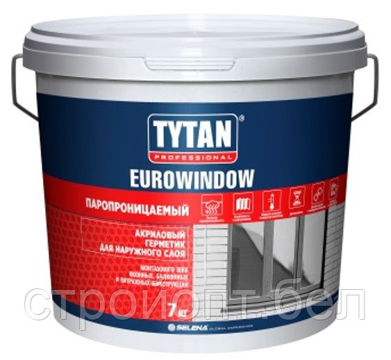 Паропроницаемый акриловый герметик для наружного применения TYTAN Eurowindow, 7 кг, РФ