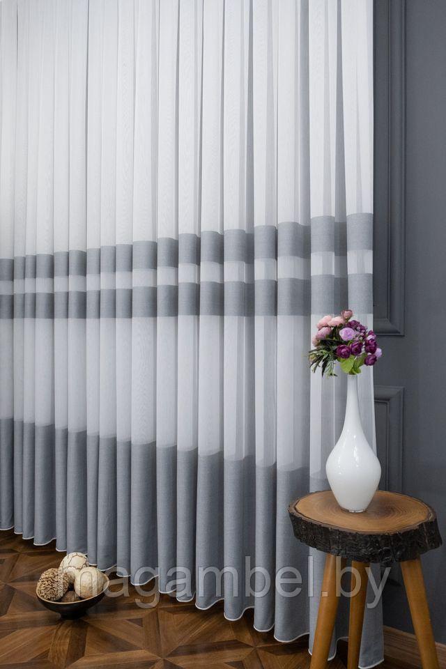 Сеточка гардинная "бамбук" с декором в виде серых полос по - низу